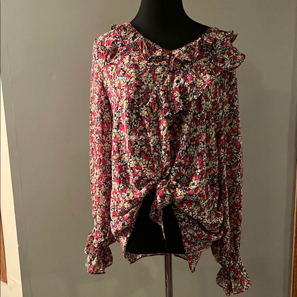 Pink and Red Ruffled Long Sleeve Blouse
